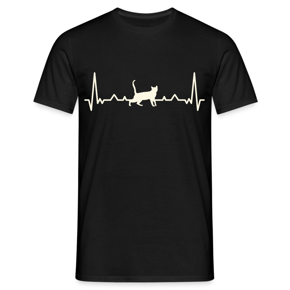 Katzen Liebhaber Shirt Katze EKG Herzschlag T-Shirt - Schwarz