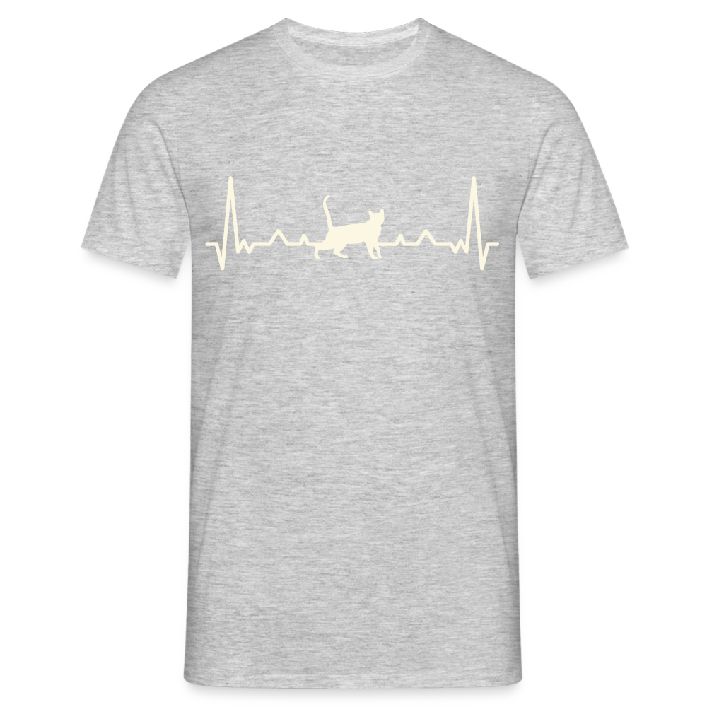 Katzen Liebhaber Shirt Katze EKG Herzschlag T-Shirt - Grau meliert