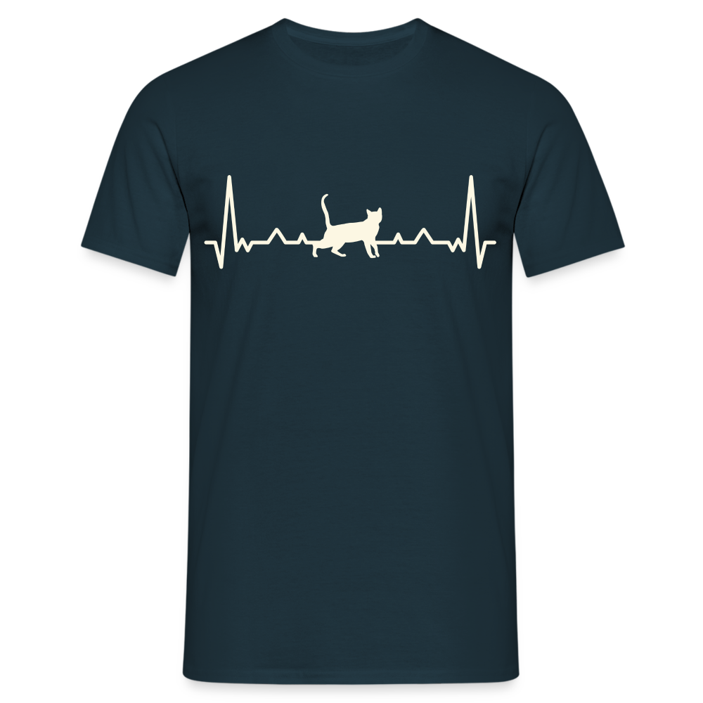 Katzen Liebhaber Shirt Katze EKG Herzschlag T-Shirt - Navy