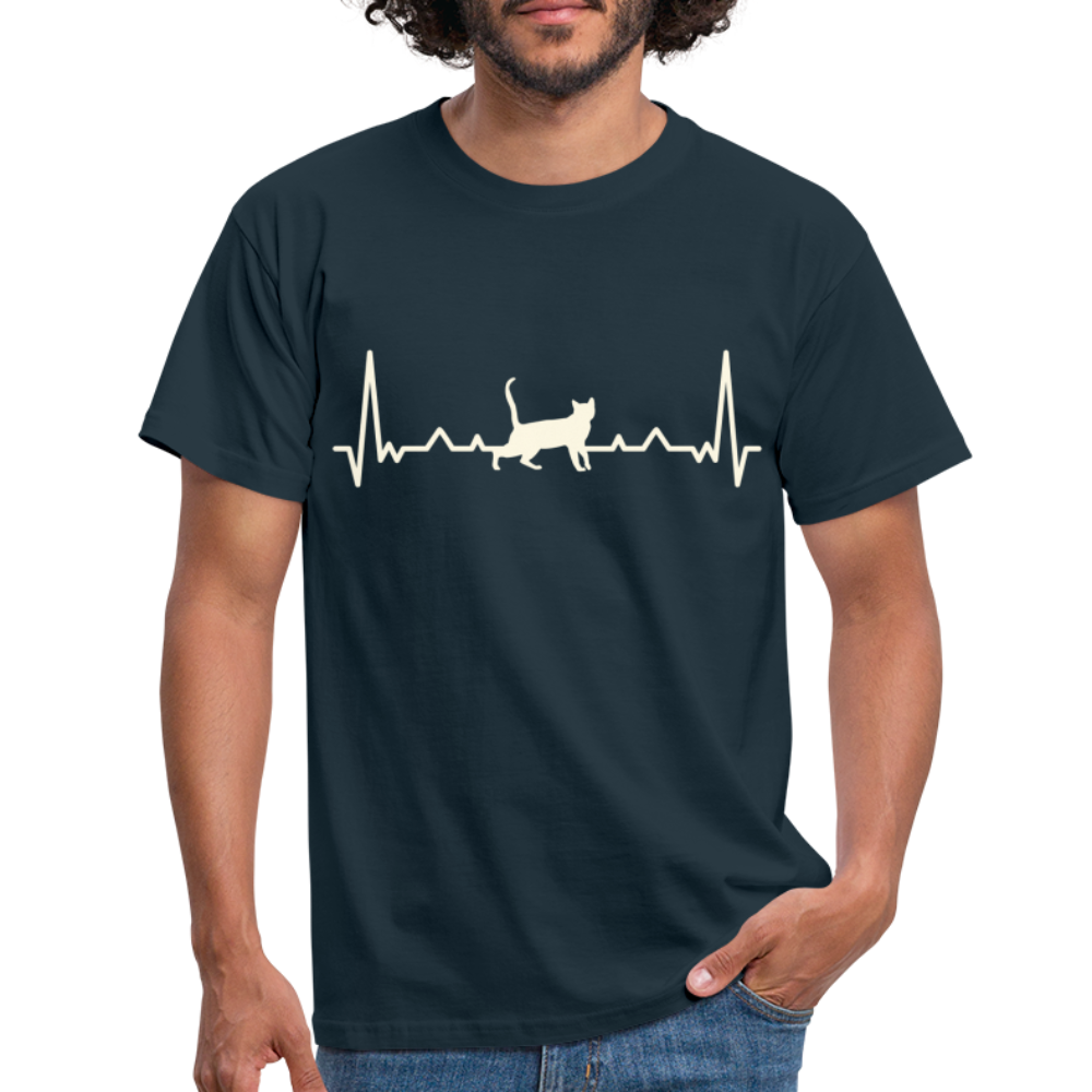 Katzen Liebhaber Shirt Katze EKG Herzschlag T-Shirt - Navy