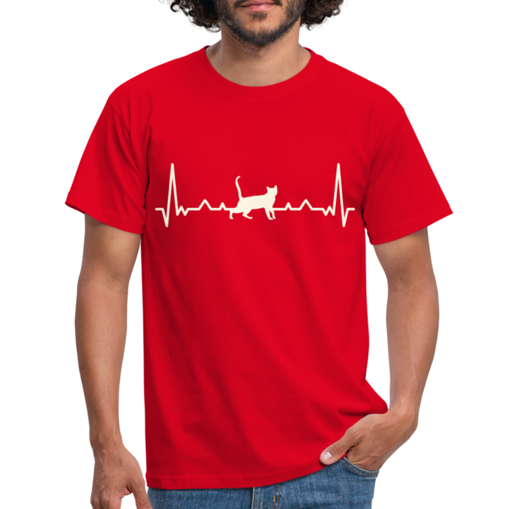 Katzen Liebhaber Shirt Katze EKG Herzschlag T-Shirt - Rot