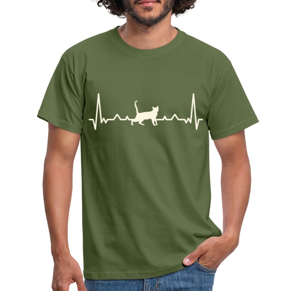 Katzen Liebhaber Shirt Katze EKG Herzschlag T-Shirt - Militärgrün