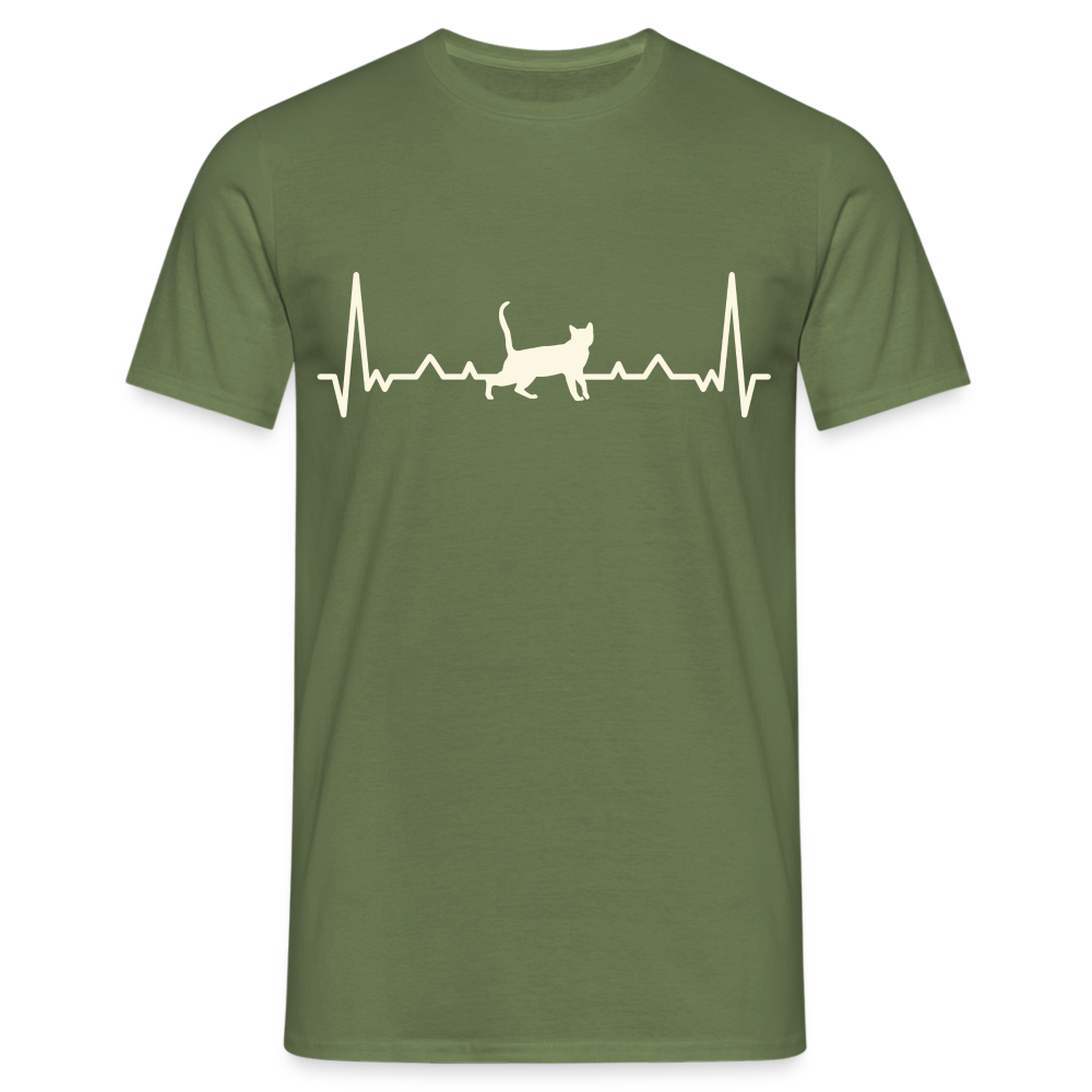 Katzen Liebhaber Shirt Katze EKG Herzschlag T-Shirt - Militärgrün