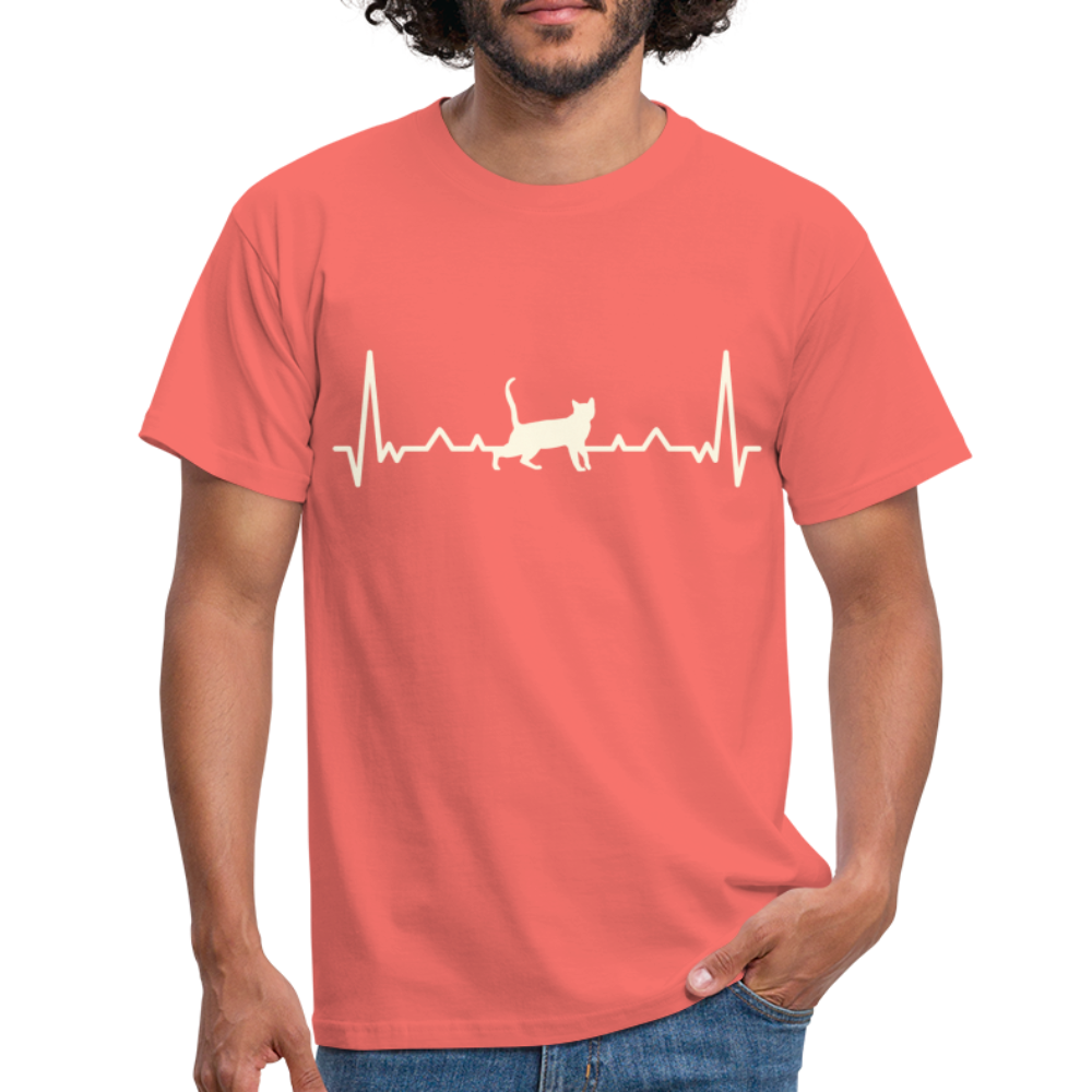 Katzen Liebhaber Shirt Katze EKG Herzschlag T-Shirt - Koralle