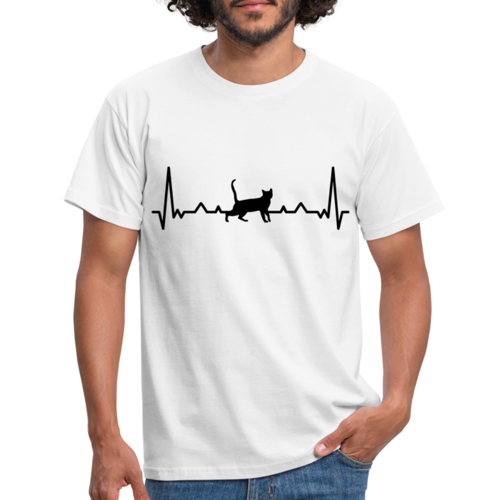 Katzen Liebhaber Shirt Katze EKG Herzschlag T-Shirt - Weiß