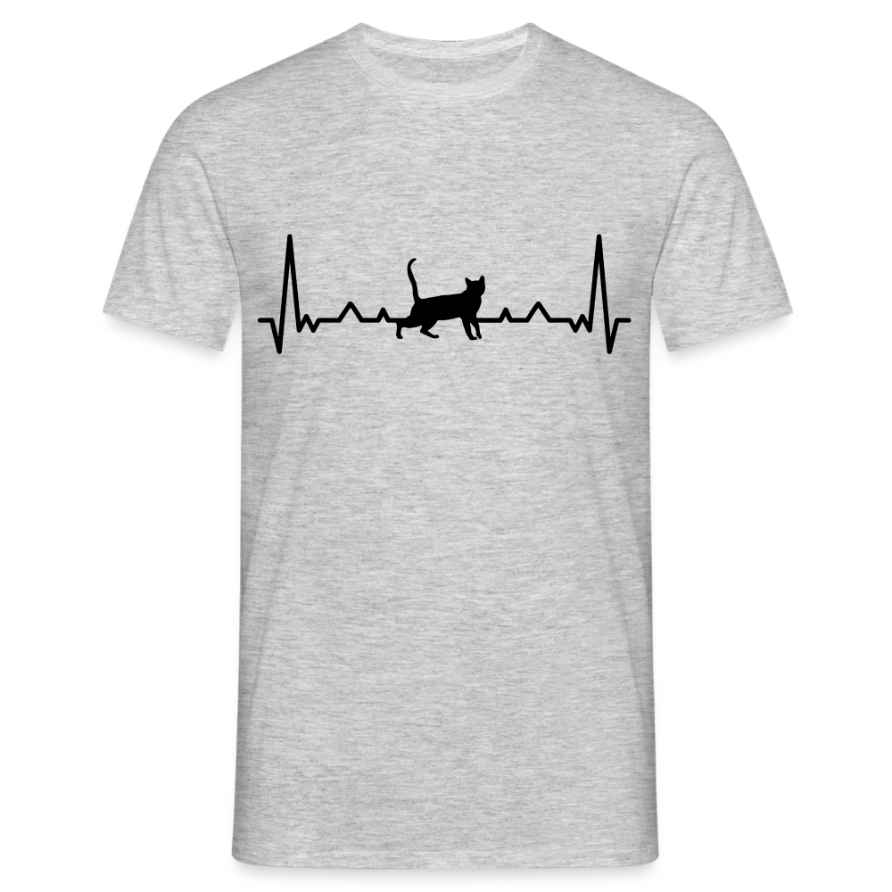 Katzen Liebhaber Shirt Katze EKG Herzschlag T-Shirt - Grau meliert