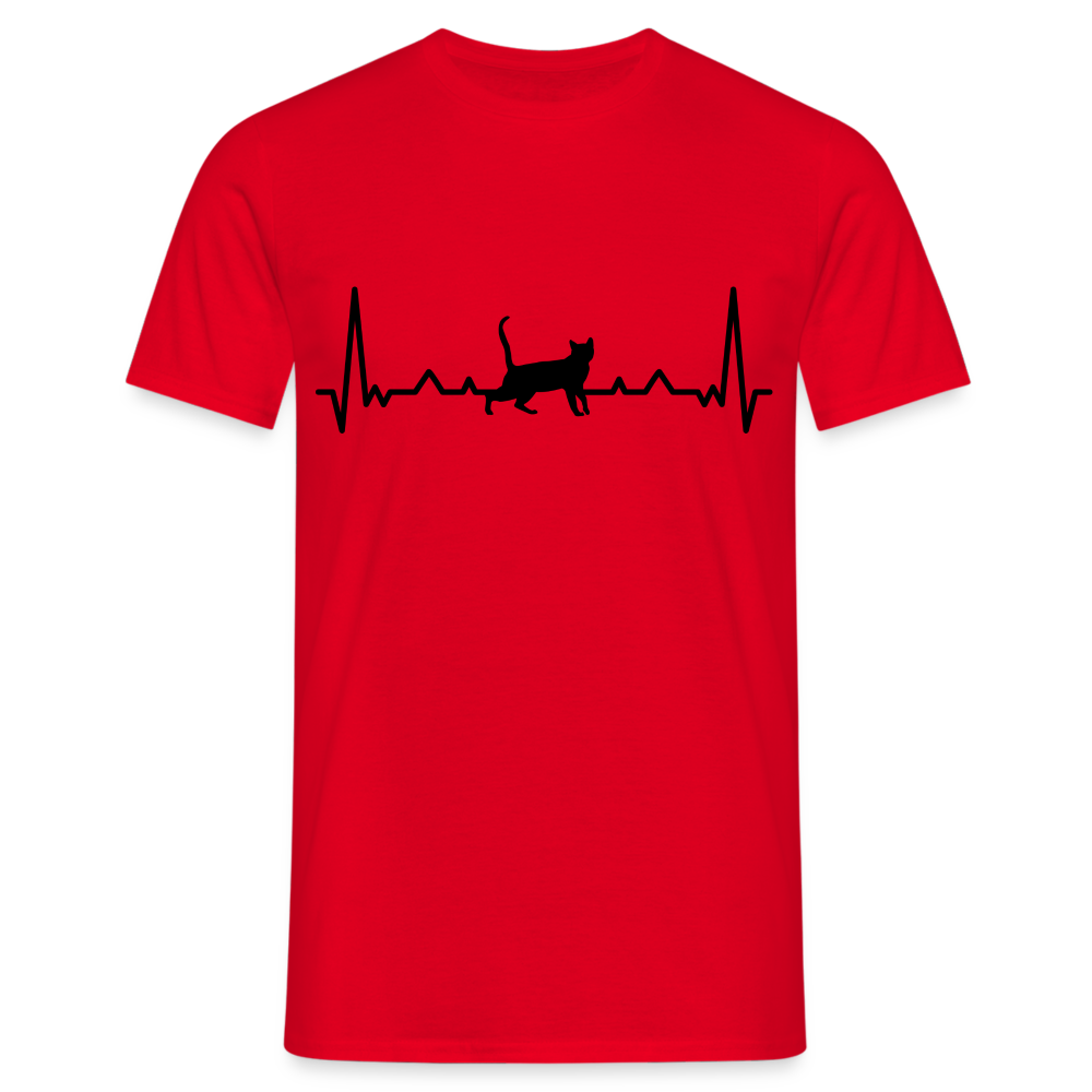 Katzen Liebhaber Shirt Katze EKG Herzschlag T-Shirt - Rot