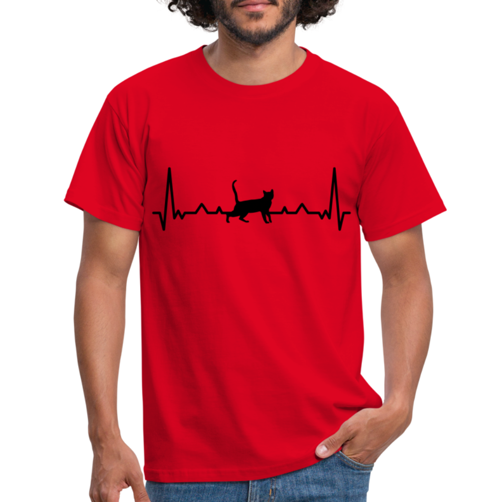 Katzen Liebhaber Shirt Katze EKG Herzschlag T-Shirt - Rot