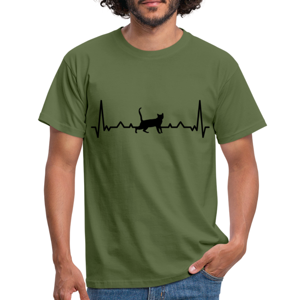 Katzen Liebhaber Shirt Katze EKG Herzschlag T-Shirt - Militärgrün