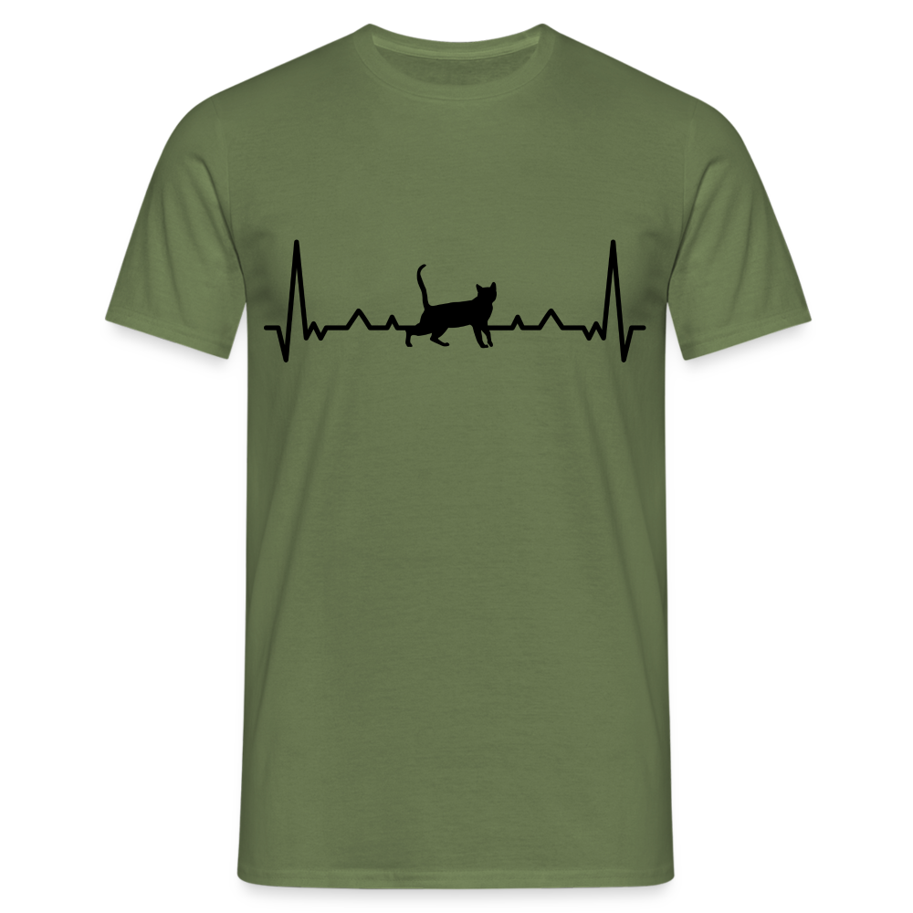 Katzen Liebhaber Shirt Katze EKG Herzschlag T-Shirt - Militärgrün