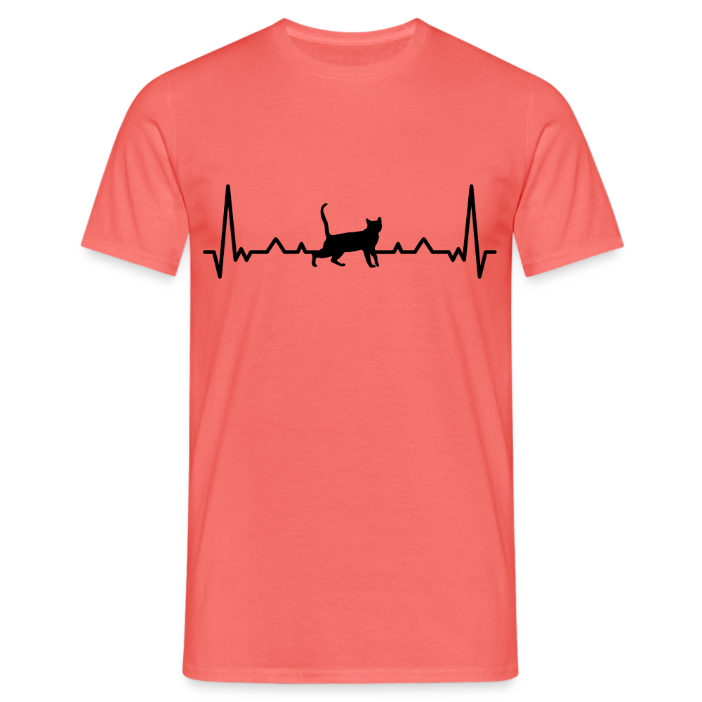 Katzen Liebhaber Shirt Katze EKG Herzschlag T-Shirt - Koralle