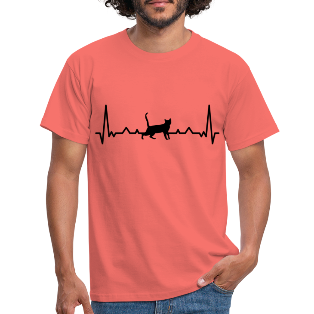 Katzen Liebhaber Shirt Katze EKG Herzschlag T-Shirt - Koralle