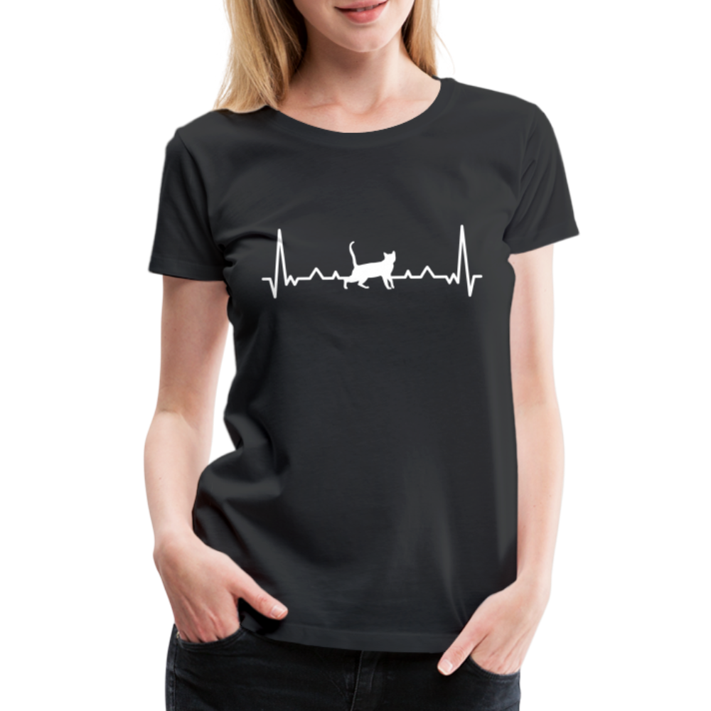 Katzen Liebhaber Shirt Katze EKG Herzschlag Frauen Premium T-Shirt - Schwarz