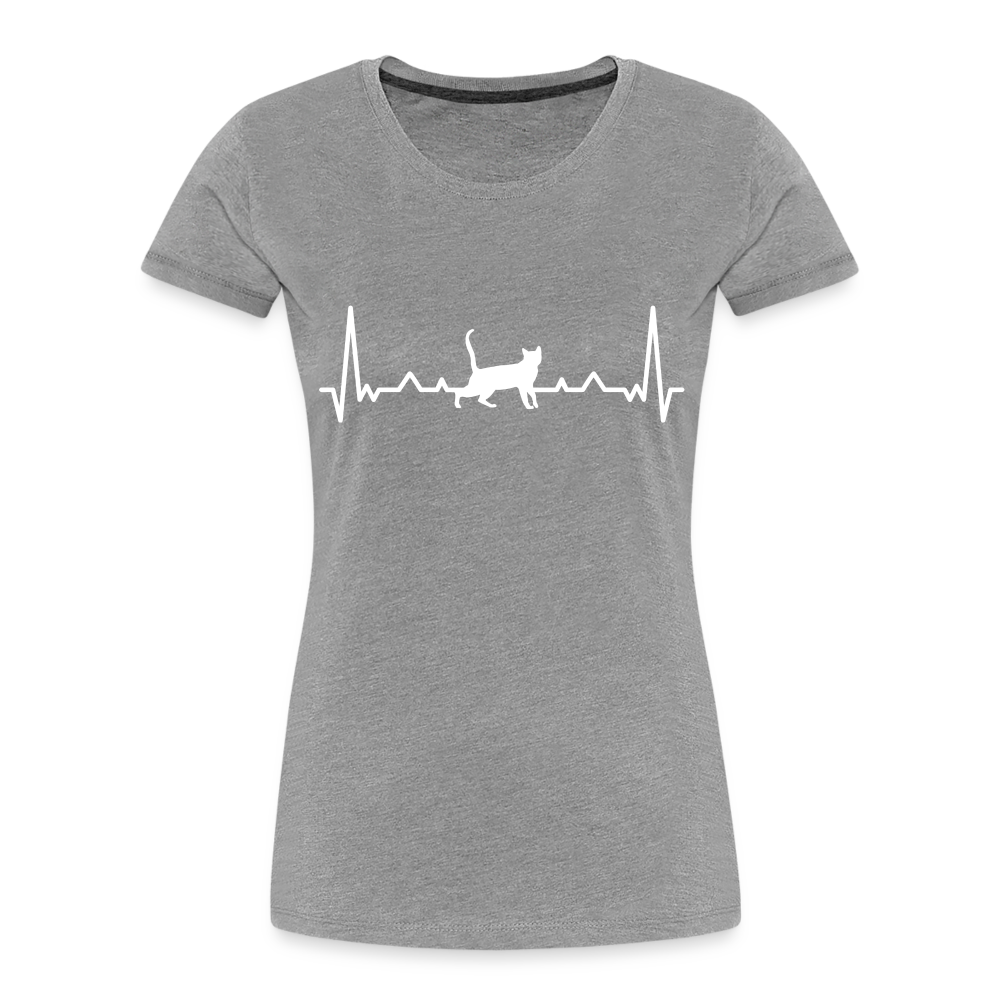 Katzen Liebhaber Shirt Katze EKG Herzschlag Frauen Premium T-Shirt - Grau meliert