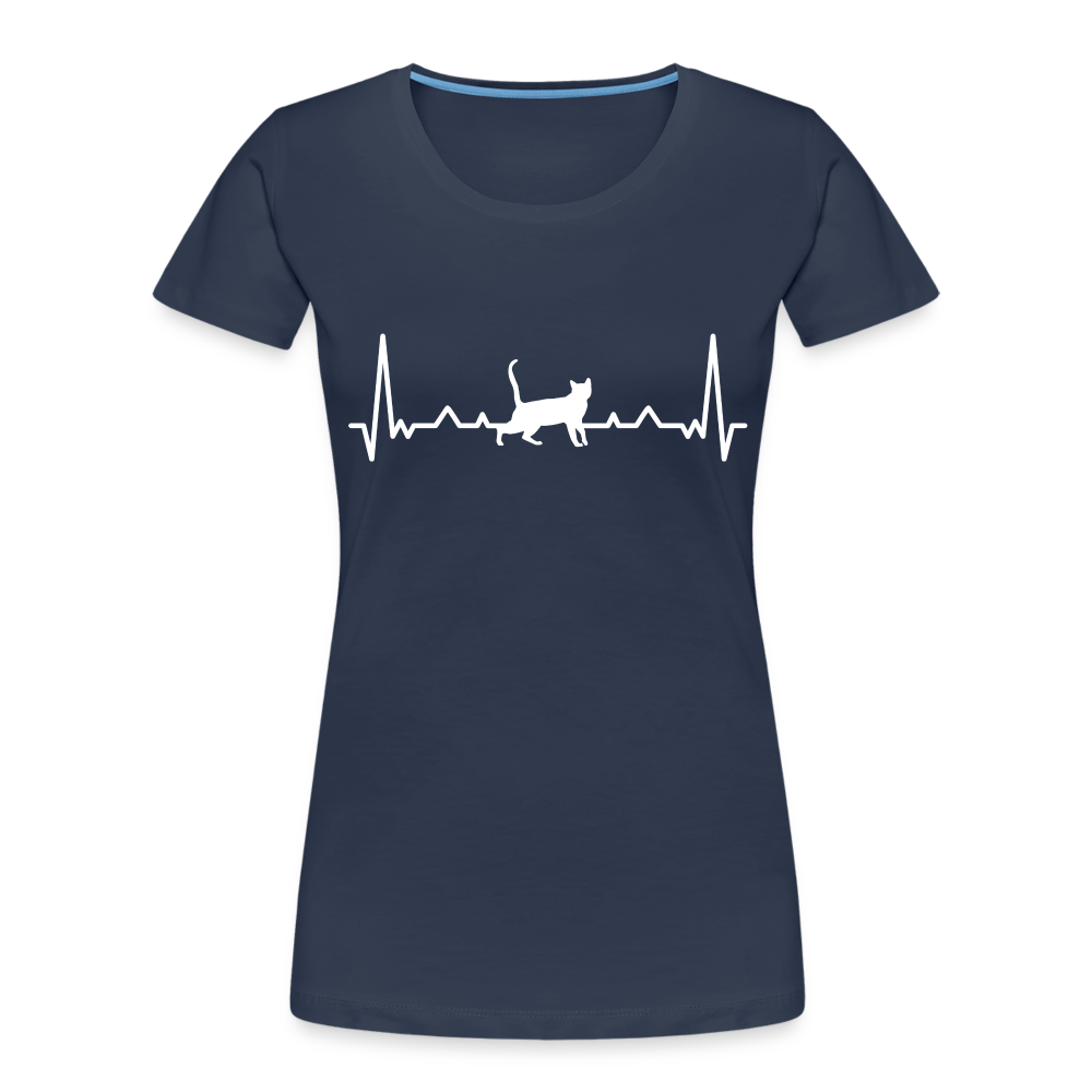 Katzen Liebhaber Shirt Katze EKG Herzschlag Frauen Premium T-Shirt - Navy