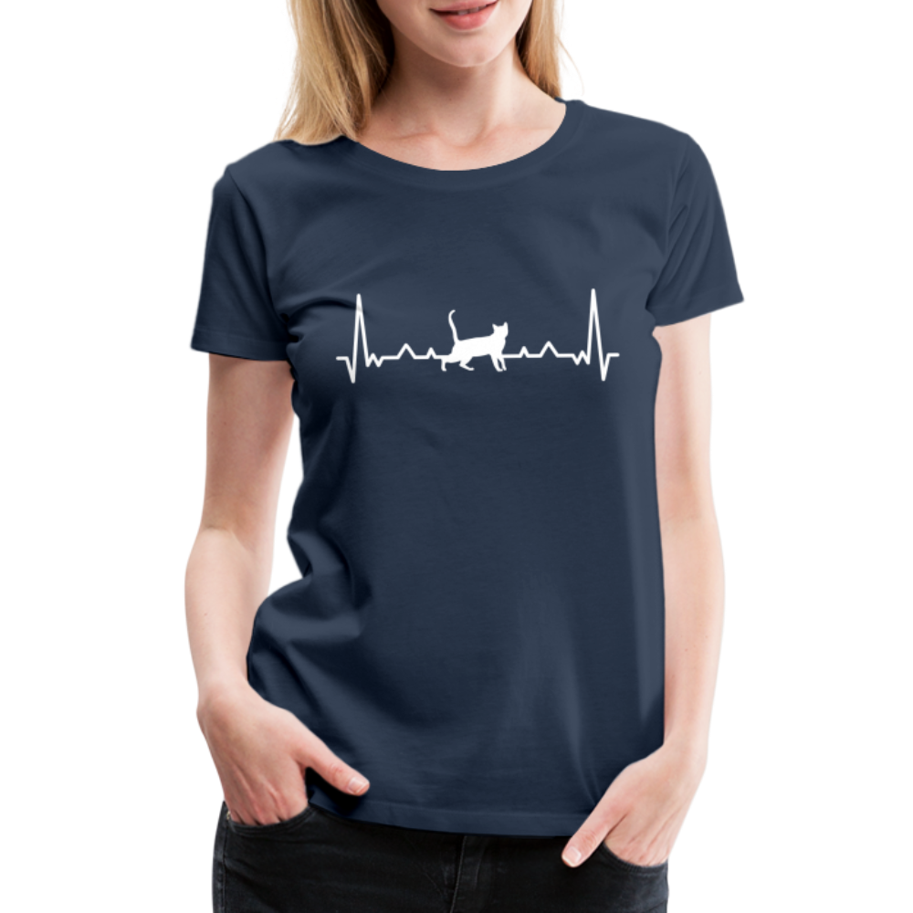 Katzen Liebhaber Shirt Katze EKG Herzschlag Frauen Premium T-Shirt - Navy