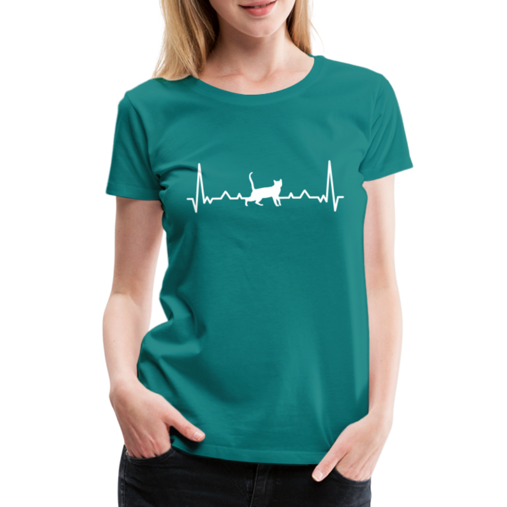 Katzen Liebhaber Shirt Katze EKG Herzschlag Frauen Premium T-Shirt - Divablau