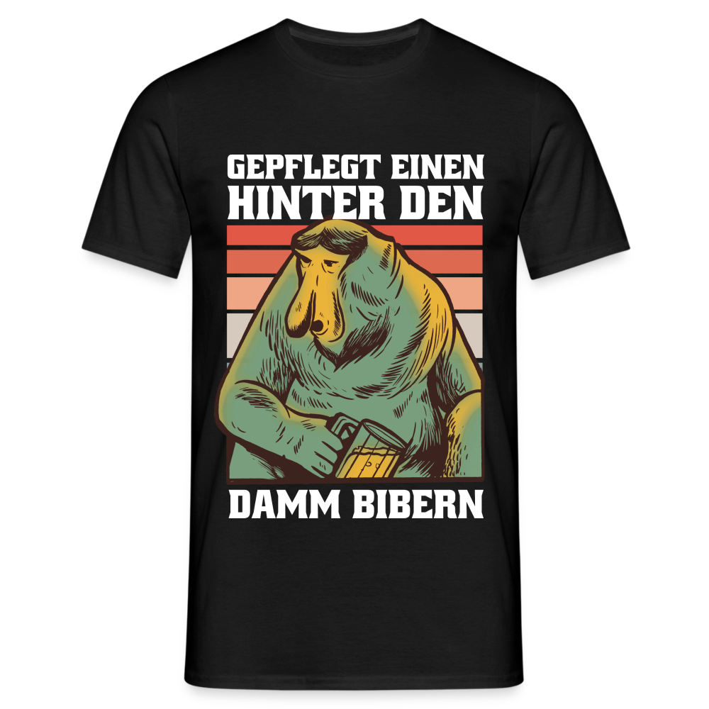 Affe Bier Shirt gepflegt einen hinter den Damm bibern Lustiges T-Shirt - Schwarz