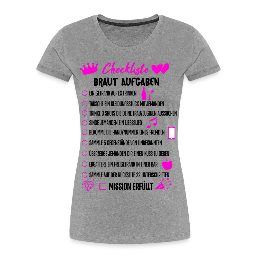 JGA Aufgaben Shirt Mutprobe Braut Junggesellinnenabschied T-Shirt - Grau meliert