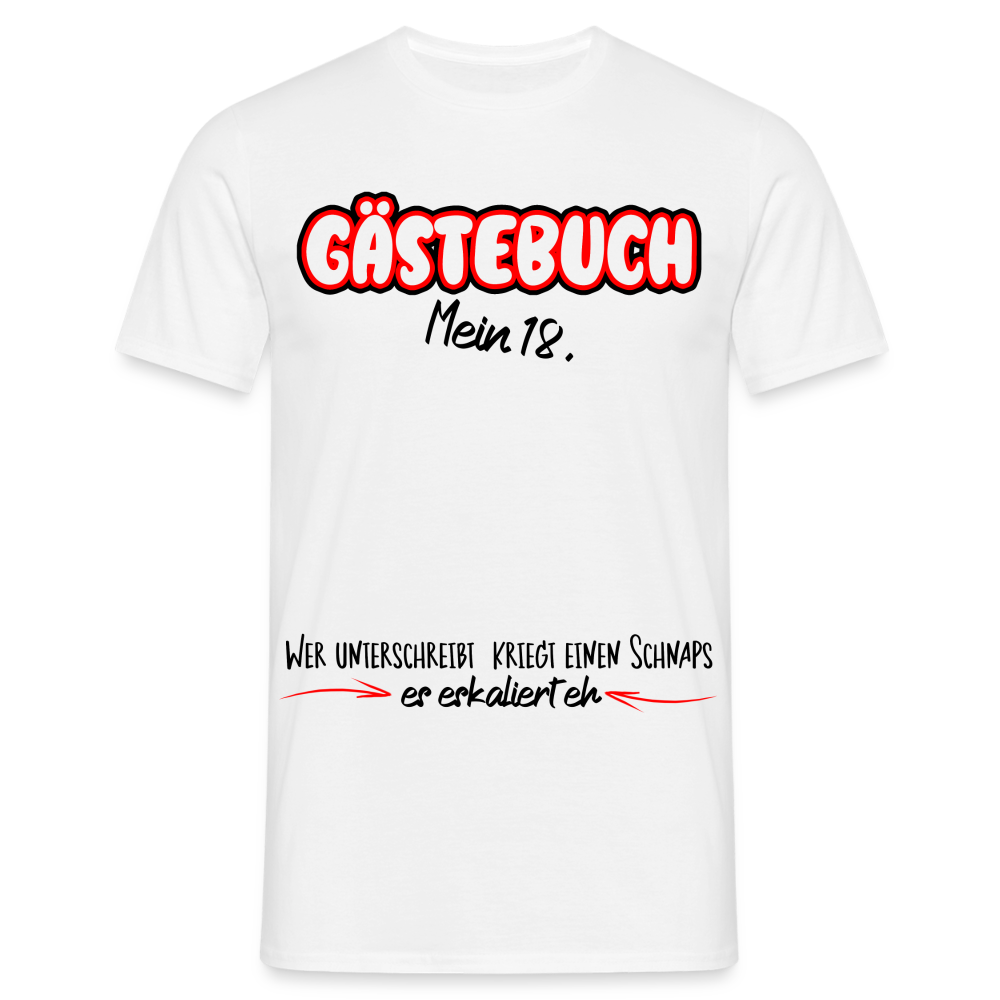 Mein 18. Geburtstag Wer unterschreibt kriegt Schnaps Es eskaliert eh T-Shirt - white