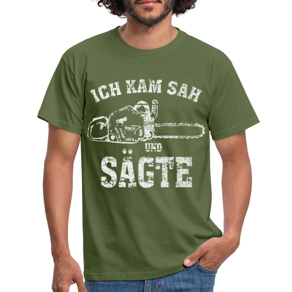 Holzfäller Wandarbeiter Shirt Kettensäge Ich kam sah und sägte Lustiges Geschenk T-Shirt - Militärgrün