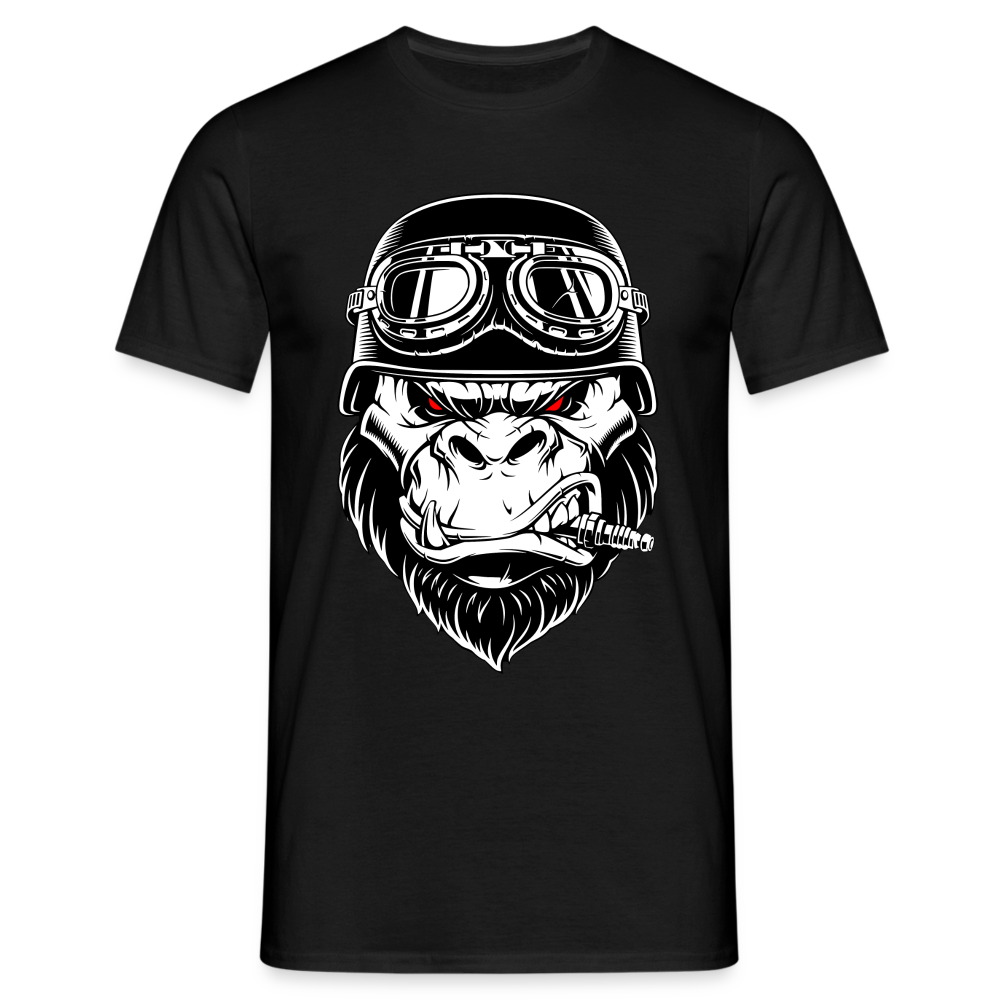 Biker Shirt Motorradfahrer Gorilla mit Zündkerze Geschenkidee T-Shirt - Schwarz