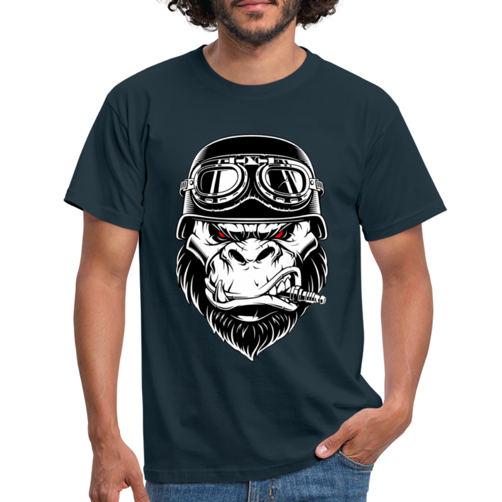 Biker Shirt Motorradfahrer Gorilla mit Zündkerze Geschenkidee T-Shirt - Navy