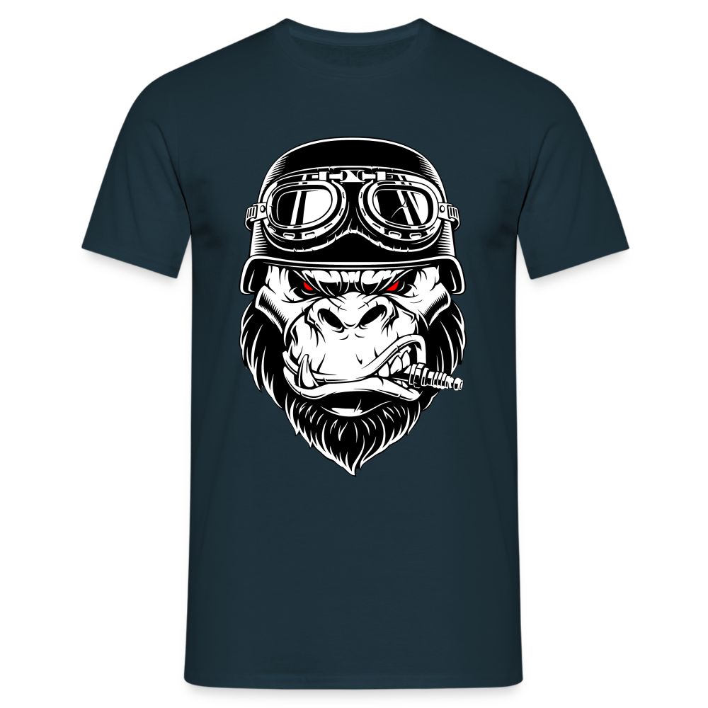 Biker Shirt Motorradfahrer Gorilla mit Zündkerze Geschenkidee T-Shirt - Navy