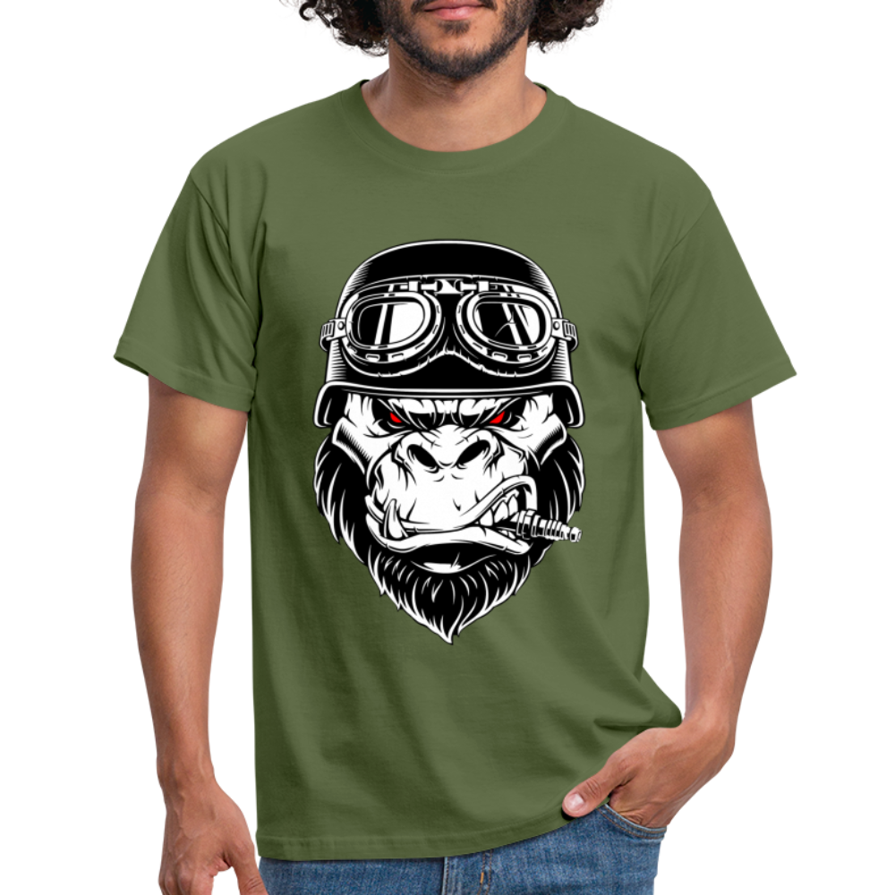 Biker Shirt Motorradfahrer Gorilla mit Zündkerze Geschenkidee T-Shirt - Militärgrün