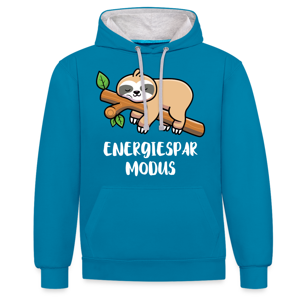 Faultier Müde Energiesparmodus Lustiger Kontrast-Hoodie - Pfauenblau/Grau meliert