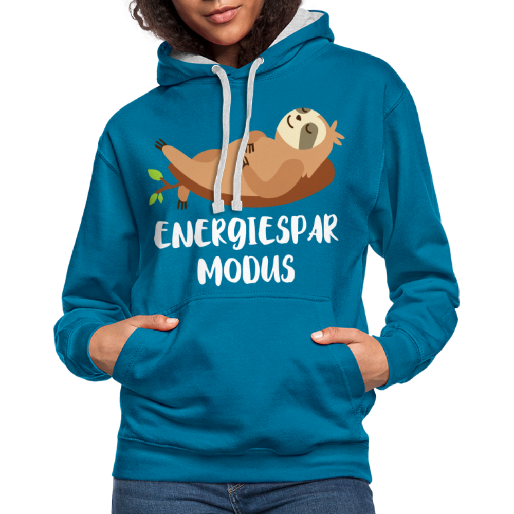 Faultier Müde Energiesparmodus Lustiger Kontrast-Hoodie - Pfauenblau/Grau meliert