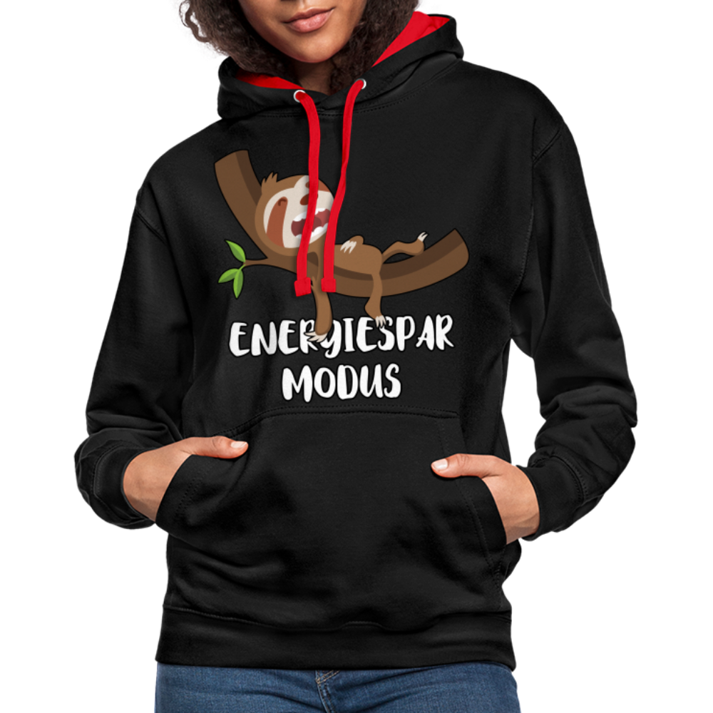 Faultier Müde Energiesparmodus Lustiger Kontrast-Hoodie - Schwarz/Rot