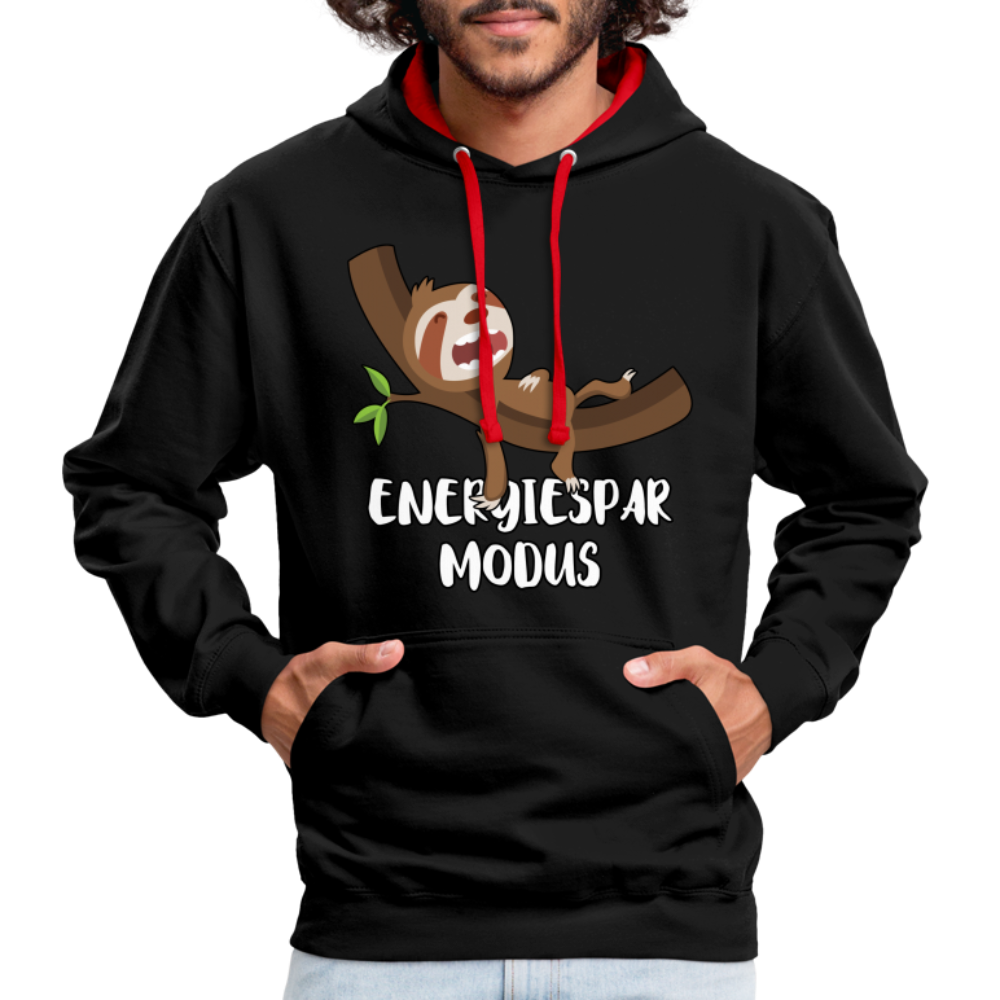 Faultier Müde Energiesparmodus Lustiger Kontrast-Hoodie - Schwarz/Rot