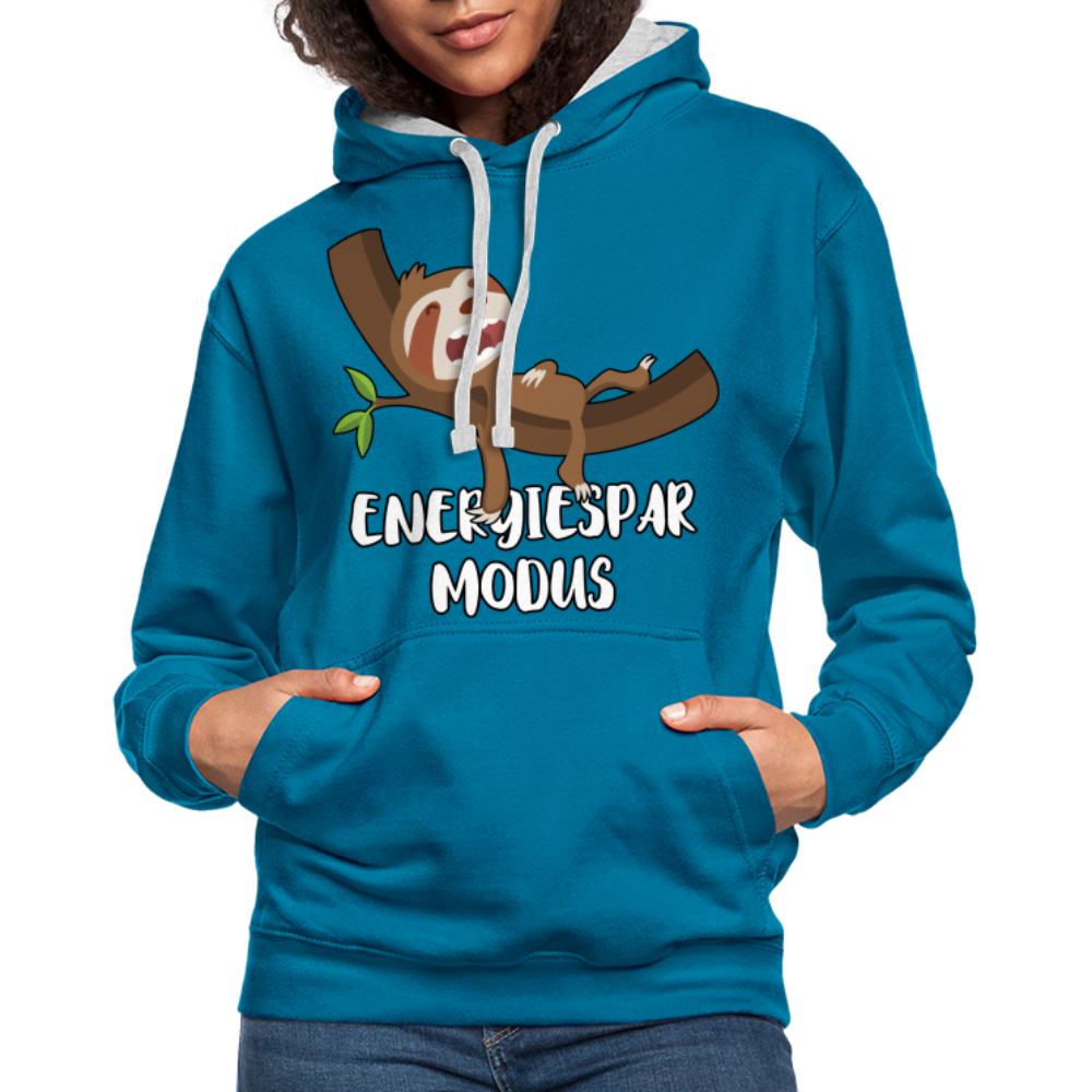 Faultier Müde Energiesparmodus Lustiger Kontrast-Hoodie - Pfauenblau/Grau meliert