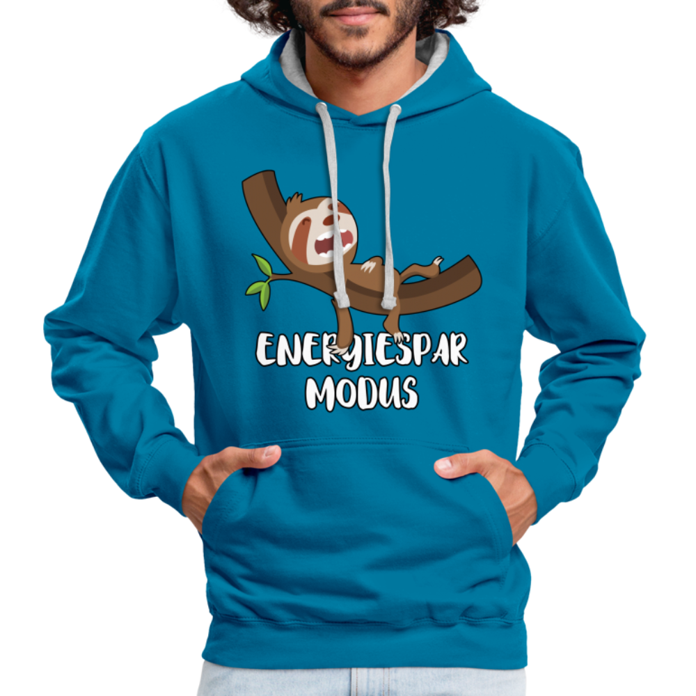 Faultier Müde Energiesparmodus Lustiger Kontrast-Hoodie - Pfauenblau/Grau meliert