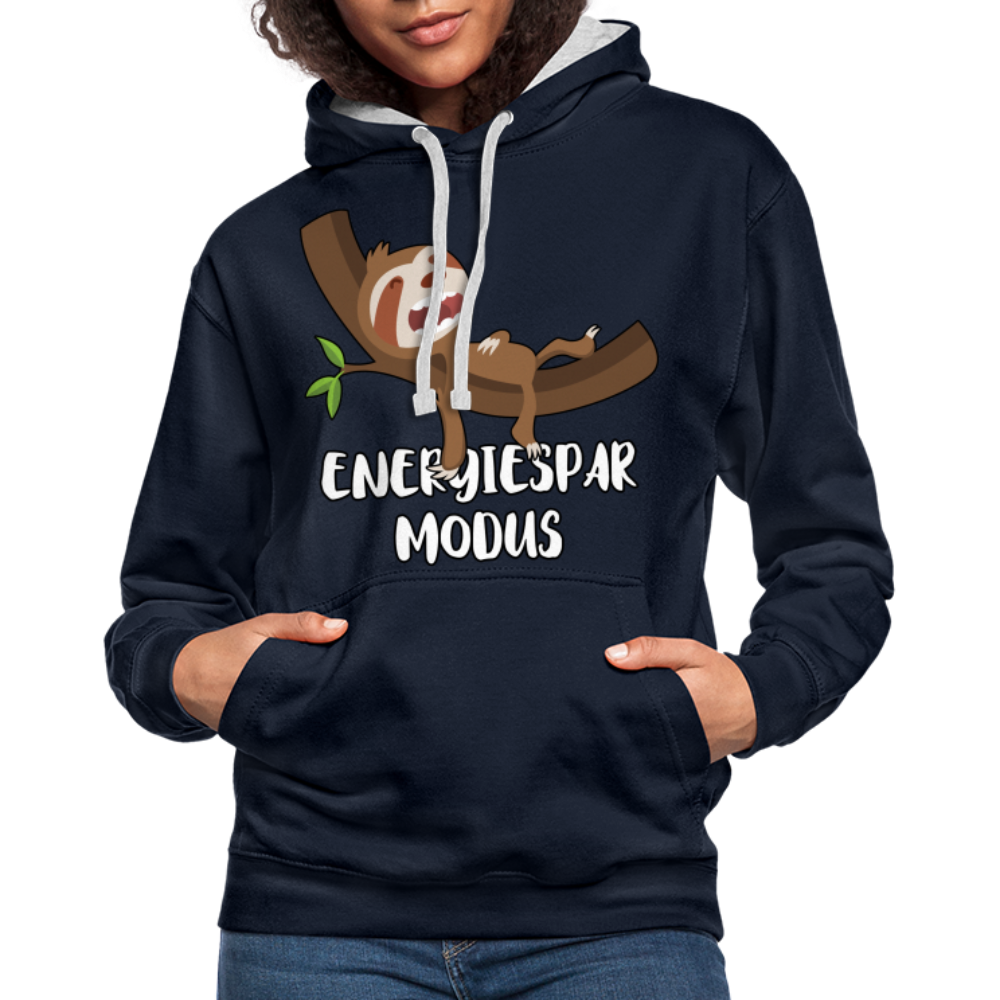 Faultier Müde Energiesparmodus Lustiger Kontrast-Hoodie - Navy/Grau meliert