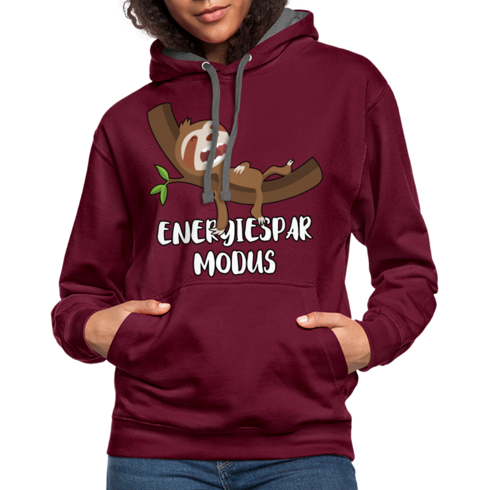 Faultier Müde Energiesparmodus Lustiger Kontrast-Hoodie - Weinrot/Anthrazit