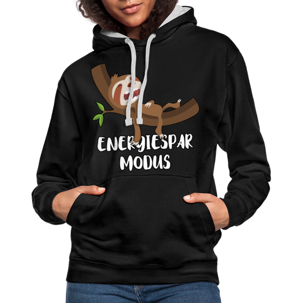 Faultier Müde Energiesparmodus Lustiger Kontrast-Hoodie - Schwarz/Grau meliert