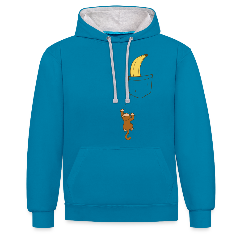 Lustiges Äffchen und Banane Hoodie - Pfauenblau/Grau meliert