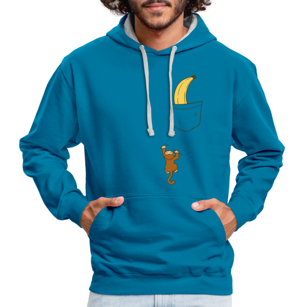 Lustiges Äffchen und Banane Hoodie - Pfauenblau/Grau meliert