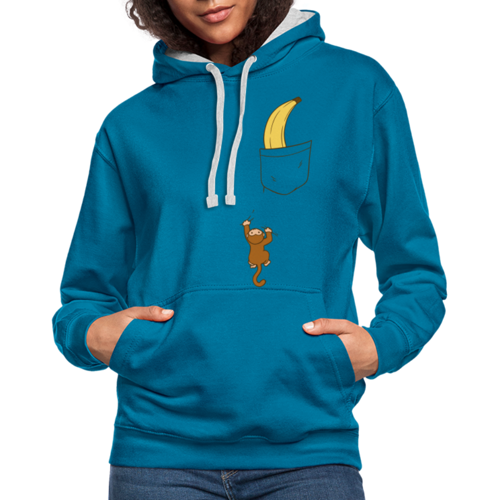 Lustiges Äffchen und Banane Hoodie - Pfauenblau/Grau meliert