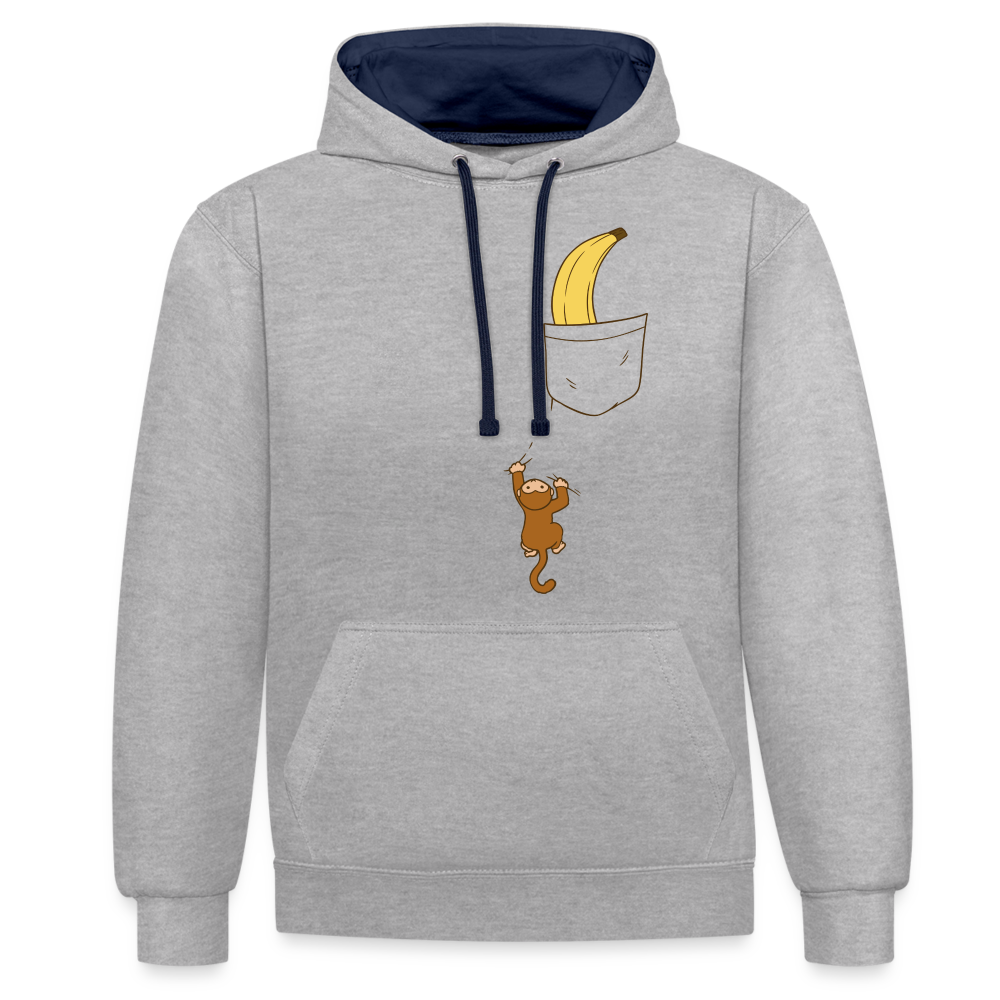 Lustiges Äffchen und Banane Hoodie - Grau meliert/Navy