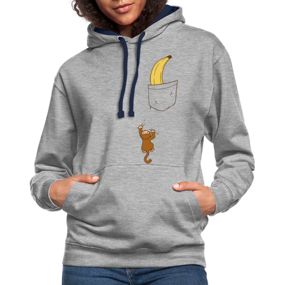 Lustiges Äffchen und Banane Hoodie - Grau meliert/Navy