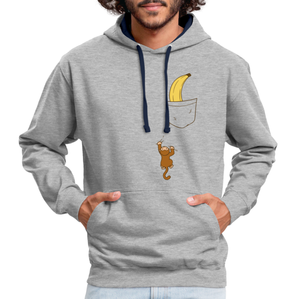 Lustiges Äffchen und Banane Hoodie - Grau meliert/Navy