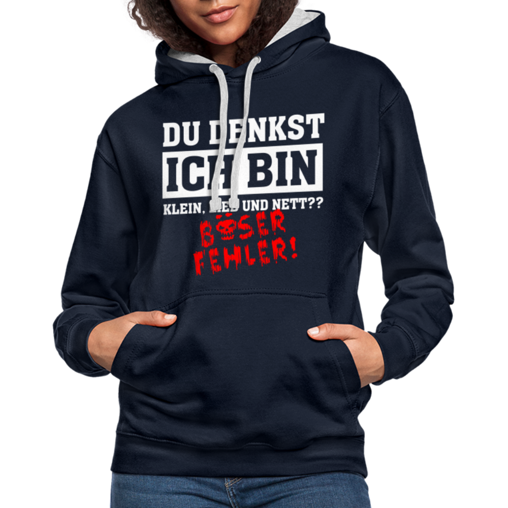 Du denkst ich bin klein lieb und nett - Böser Fehler Lustiger Kontrast-Hoodie - Navy/Grau meliert