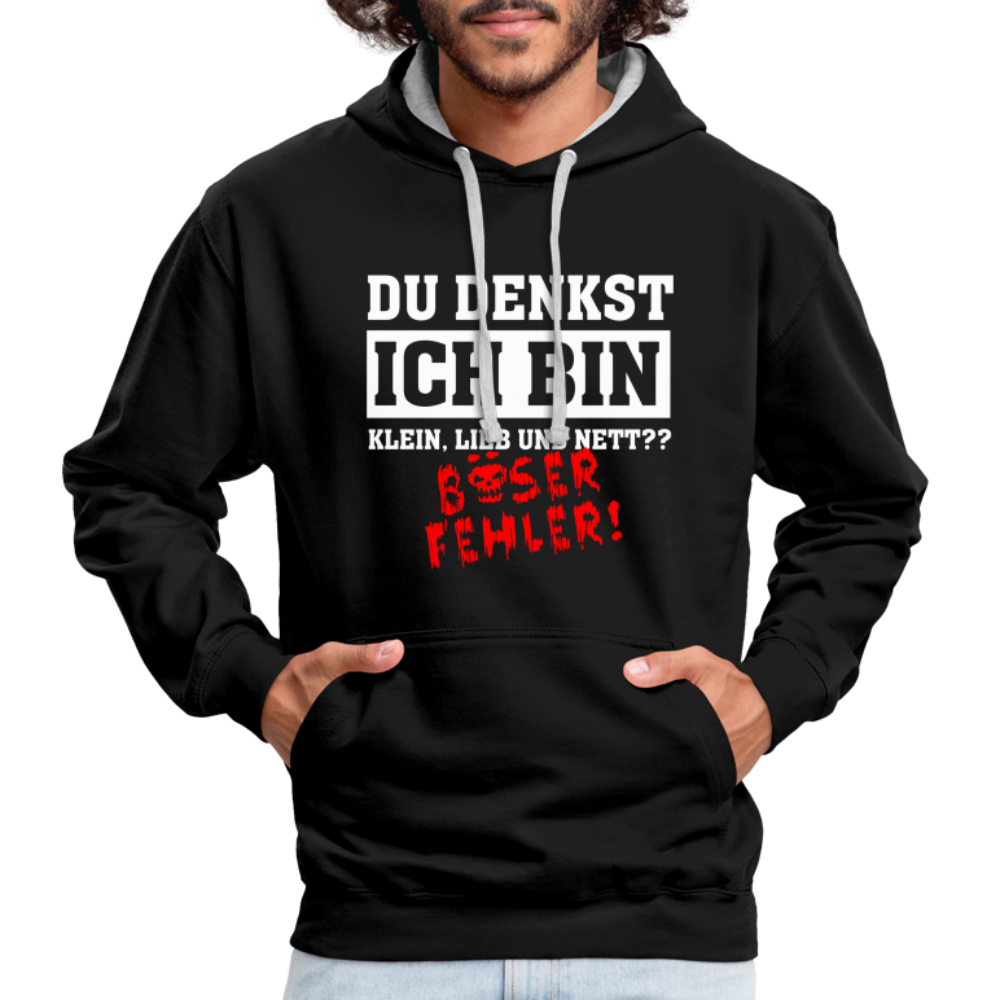 Du denkst ich bin klein lieb und nett - Böser Fehler Lustiger Kontrast-Hoodie - Schwarz/Grau meliert