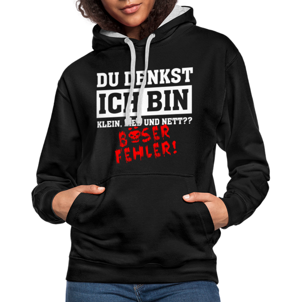 Du denkst ich bin klein lieb und nett - Böser Fehler Lustiger Kontrast-Hoodie - Schwarz/Grau meliert