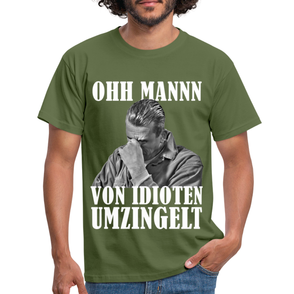 Werkstatt Mechaniker Shirt - Von Idioten umzingelt Lustiges T-Shirt - Militärgrün