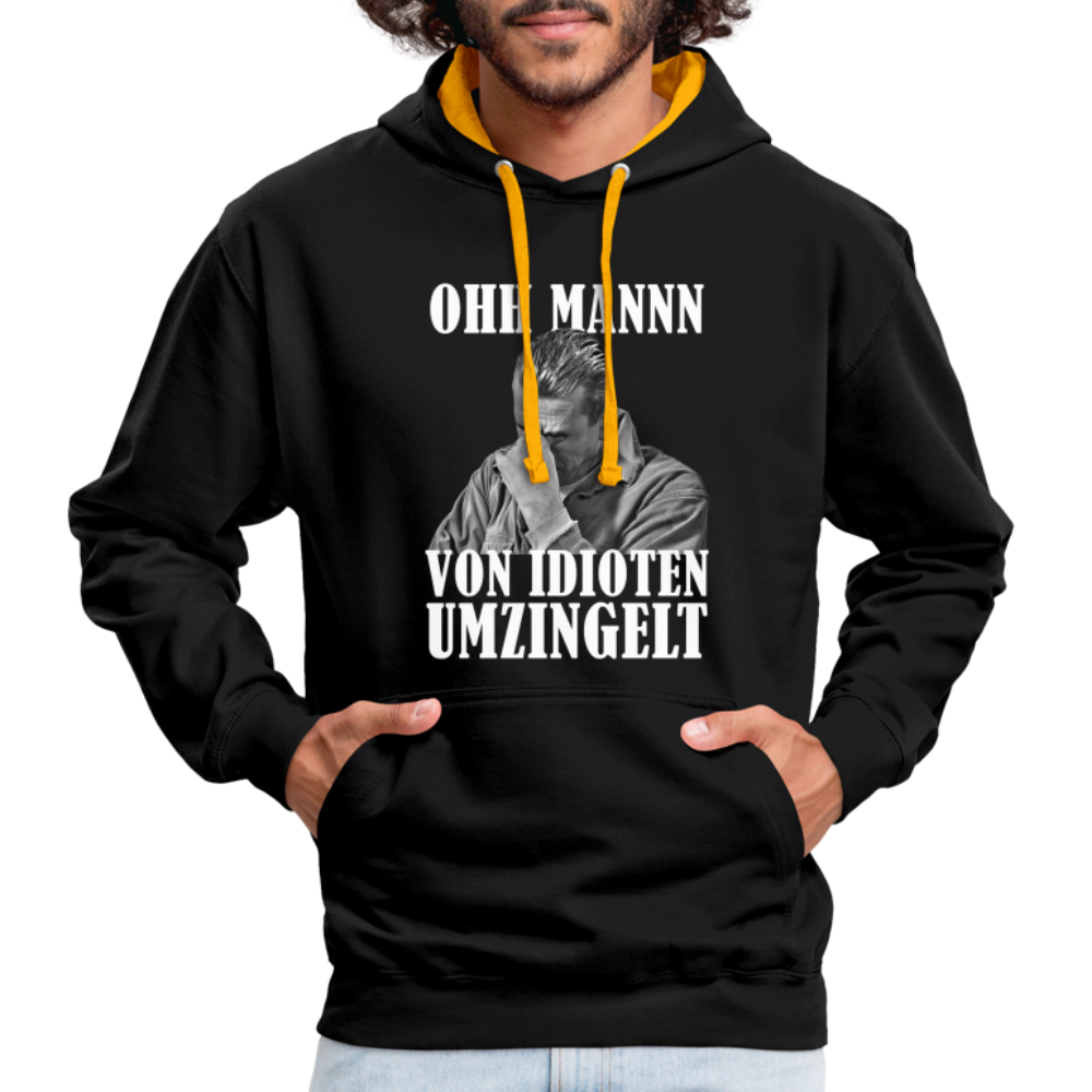 Werkstatt Mechaniker Hoodie- Von Idioten umzingelt Lustiger Kontrast-Hoodie - Schwarz/Gold