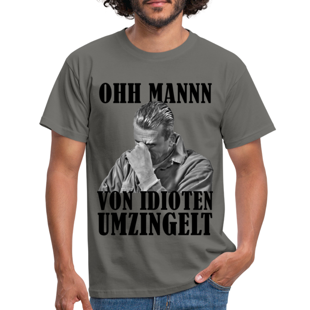 Werkstatt Mechaniker T-Shirt - Von Idioten umzingelt Lustiges T-Shirt - Graphit